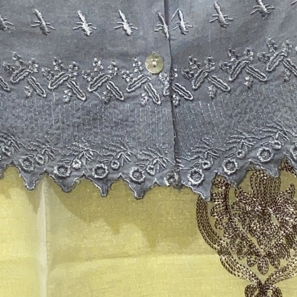 VAN HUESEN LINEN/VISCOSE BLUE BUTTON-DOWN  EMBROIDERED TANK SZ M - Picture 4 of 9